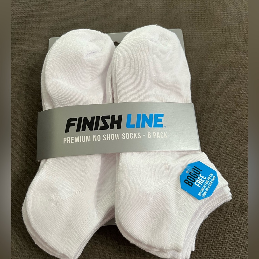 NEW MENS FINISH LINE PREMIUM NO SHOW SOCK PACK OF 6 Size: 8-12.5